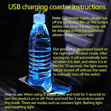 LED Car Cup Holder Lights, Custom fit for, 7 Colors Changing USB Charging Mat Luminescent Cup Pad, LED Interior Atmosphere Lamp